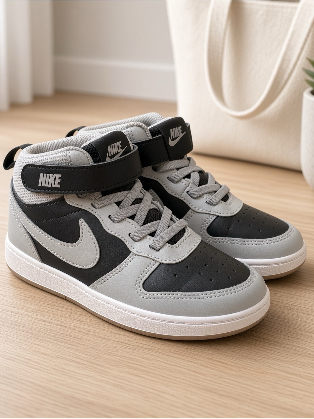 Nike Kids High-Top Sneakers in Gray and Black